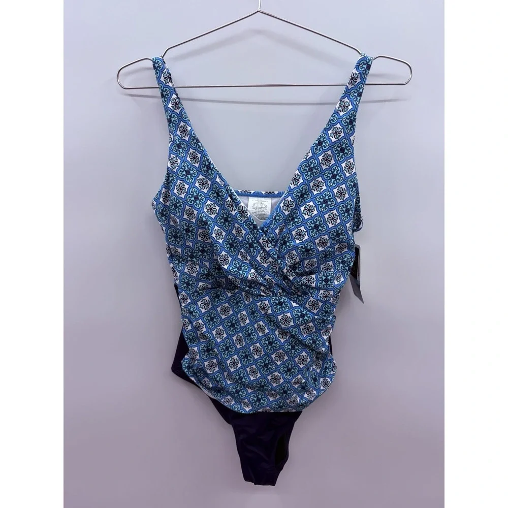 Swim Solutions Womens Size 10 Surplice Tummy-Control One-Piece Swimsuit $86 046 - Picture 4 of 10